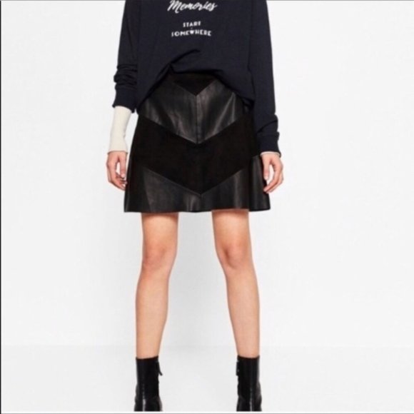 Zara Faux Leather & Suede Skirt Size XS (2) - Picture 6 of 6